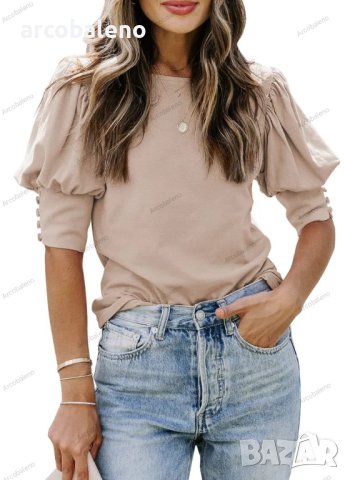 Едноцветна дамска блуза с буф ръкав, 6цвята, снимка 5 - Блузи с дълъг ръкав и пуловери - 42126955