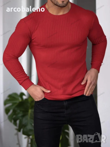 Ежедневна мъжка тениска с дълги ръкави и кръгло деколте с вертикални райета, 5цвята , снимка 2 - Тениски - 44624412