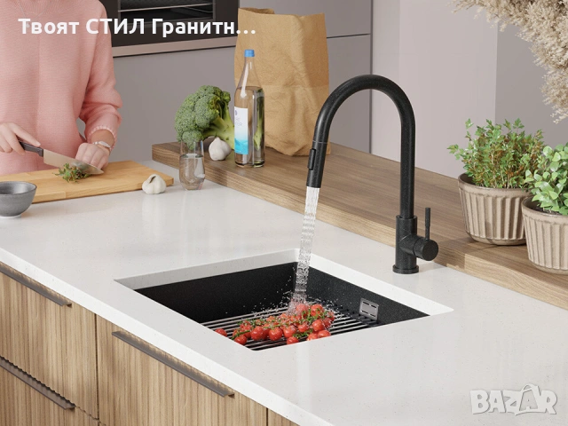 Графит кухненска мивка за вграждане под плот Прага 60 Level 560 x 470 мм