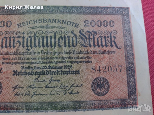 Райх банкнота 20 000 марки 1923г. Германия рядка за колекционери 28220, снимка 3 - Нумизматика и бонистика - 37141683