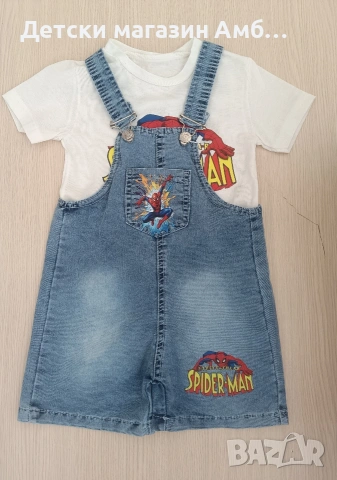 Детски дънков гащеризон на Спайдърмен с тениска