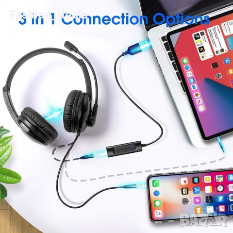 Нови USB слушалки с микрофон за офис, работа, бизнес с шумопотискане, снимка 5 - Слушалки и портативни колонки - 37620223