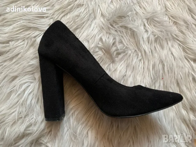 Велурени обувки с дебел ток Shoe aquarium, снимка 2 - Дамски обувки на ток - 48019973