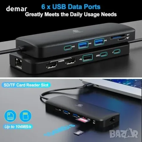 USB-C docking станция 11-в-1 за лаптоп с Dual 4K HDMI, Gigabit Ethernet и USB/USB-C портове, снимка 4 - Други стоки за дома - 55850062