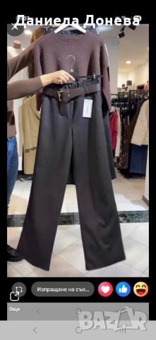 Дамски сив панталон с камъчета, снимка 2 - Панталони - 52422846