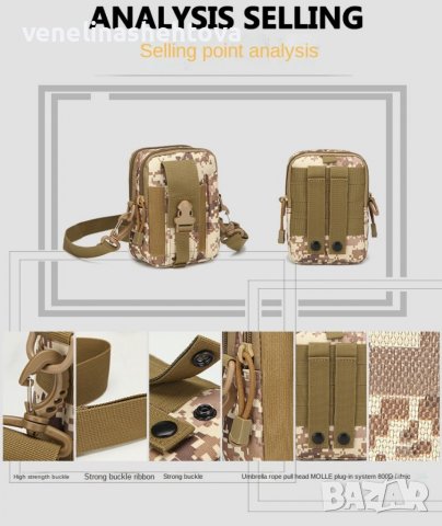 Мултифункционална тактическа MOLLE чантичка с ПРЕЗРАМКА, снимка 9 - Чанти - 40091809