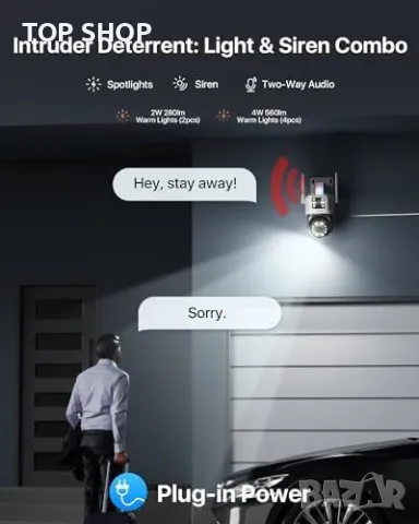 Нова Смарт Камера ZOSI 2.5K с Двоен Обектив и Авто Проследяване Охрана, снимка 6 - IP камери - 49292026