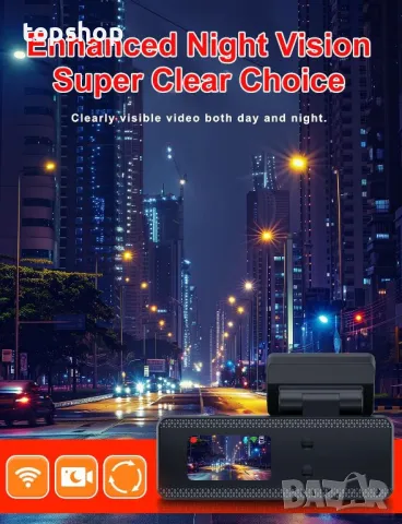 Предна и задна камера за управление 4K+1080P, WiFi, 64GB SD карта, с нощно виждане, G-сензор, снимка 3 - Аксесоари и консумативи - 50303156