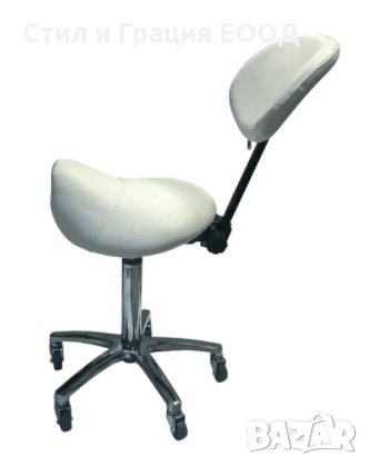 Козметичен/фризьорски стол - табуретка с облегалка Rodeo 49/61 см - бяла, снимка 2 - Друго оборудване - 30519471