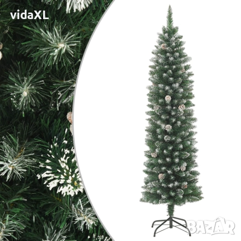 vidaXL Изкуствена тънка коледна елха със стойка, 210 см, PVC(SKU:345167), снимка 3 - Други - 52638862
