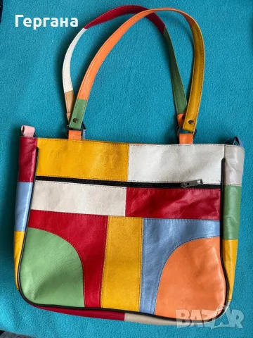 Дамска цветна чанта (Patchwork) от 100% естествена кожа