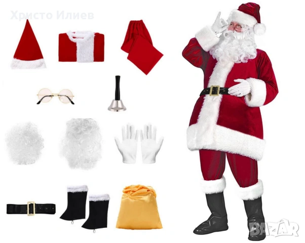 Костюм на Дядо Коледа Коледен кадифен костюм от 11 части xl