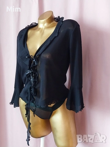 М/L Черен прозрачен топ с дълъг ръкав , снимка 2 - Корсети, бюстиета, топове - 53093324