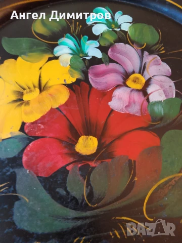 Страхотен поднос рисуван маслени бои , снимка 2 - Антикварни и старинни предмети - 51084341