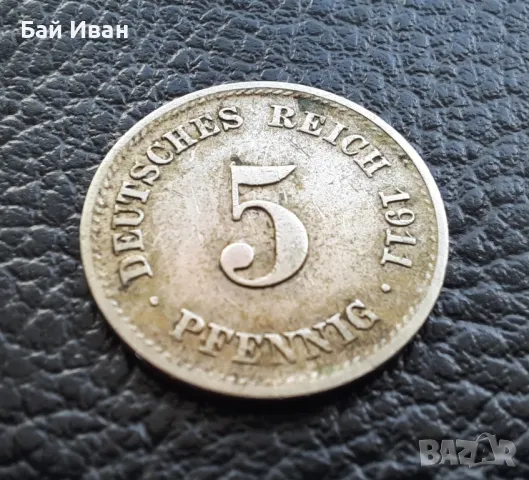 Стара монета 5 пфенига 1911 г.буква  F - Германия- топ цена !, снимка 12 - Нумизматика и бонистика - 39782222