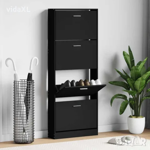 vidaXL Шкаф за обувки, черен, 59x17x150 см, инженерно дърво, снимка 2 - Шкафове - 56147130