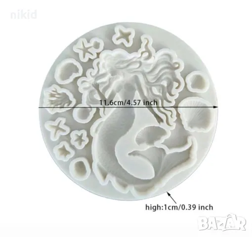 Момиче Русалка мида морска звезда корал силиконов молд форма фондан шоколад  декор, снимка 2 - Форми - 50076102