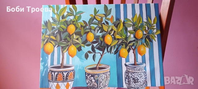 Винтидж Лимоново Дърво на Платно- Рамкирана Принт, Модерен Класически Арт Деко Стил, снимка 3 - Картини - 52037976