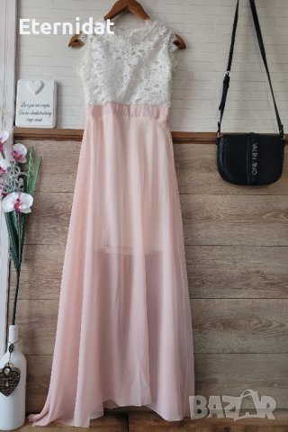 Официална дълга рокля в розово и бяло с дантела , снимка 5 - Рокли - 42840235