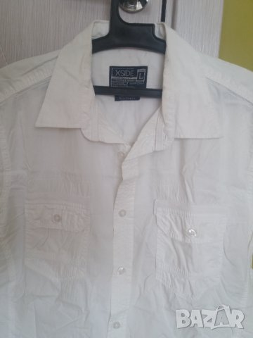 Мъжка спортна бяла риза с къс ръкав  EXSIDE с джобове, снимка 1 - Ризи - 33849621