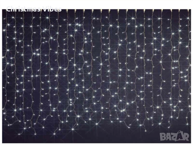 Коледна украса - LED светеща завеса, 300x60 см. Цвят - жълт , снимка 7 - Лед осветление - 52081588