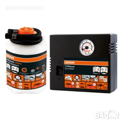 Авариен комплект за спукана гума OSRAM, Улътнител за гуми, компресор за гуми 450 ml, снимка 1