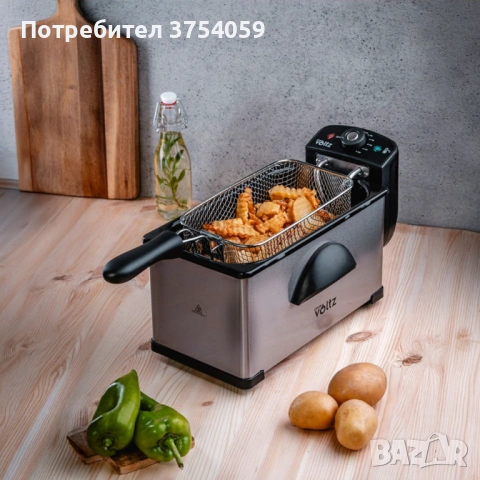 Фритюрник Voltz, 2000W, 2л./ 3л., демонтиращ се съд, капак и филтър,инокс, 2 ГОДИНИ ГАРАНЦИЯ, снимка 7 - Фритюрници - 53130380
