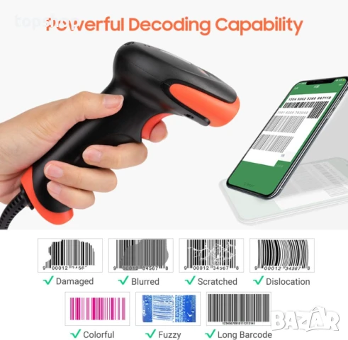 Баркод скенер Tera. USB, Plug and Play, 1500C, снимка 3 - Принтери, копири, скенери - 50552538