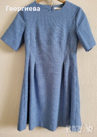 Есенно-зимна рокля в синьо каре, снимка 1