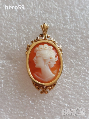 Златен авторски медальон камея,злато 375, снимка 2 - Колиета, медальони, синджири - 51787128