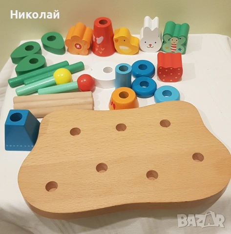 Комплект дървени кубчета за нанизване "Цветна градина" , снимка 7 - Игри и пъзели - 53194270