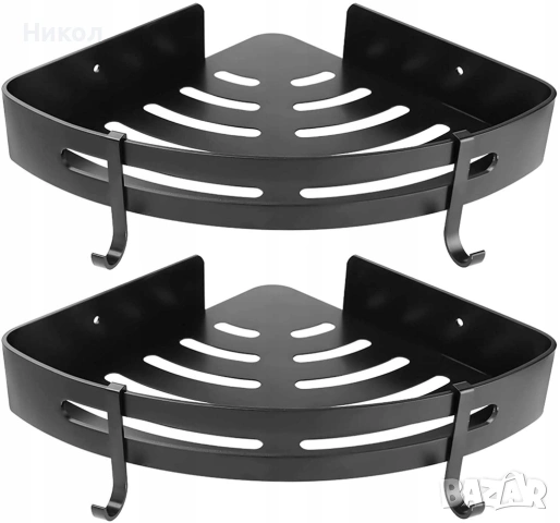 Черен рафт за баня 2 бр, с 4 регулируеми куки, неръждаема стомана, хромиран, баня, тоалетна, кухня, снимка 2 - Етажерки - 54042595