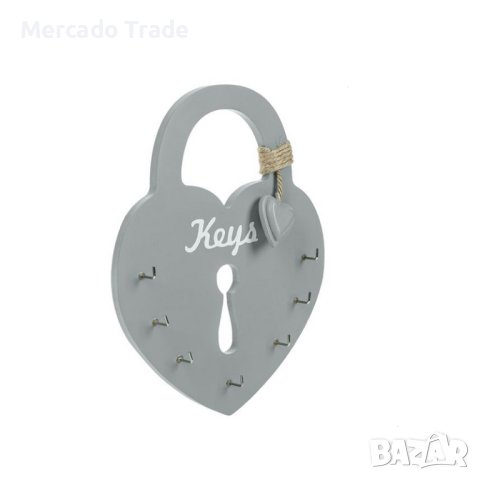 Декоративна поставка Mercado Trade, За ключове, Сърце, Дърво, Сив, снимка 2 - Декорация за дома - 42550341