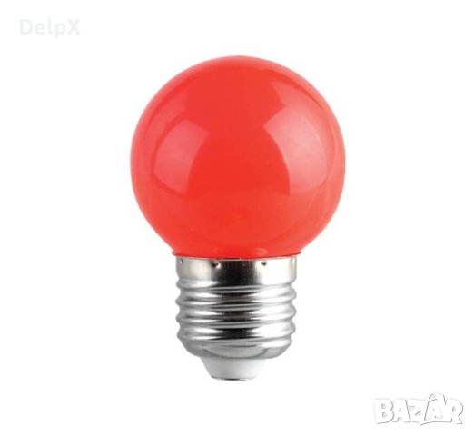 Лампа сфера мини, червена, LED, клас F, цокъл E27, 220V, 1W