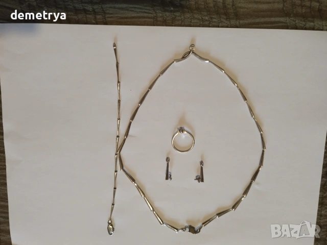 Сребърен комплект с цирконий, ръчна изработка , снимка 2 - Бижутерийни комплекти - 53285863