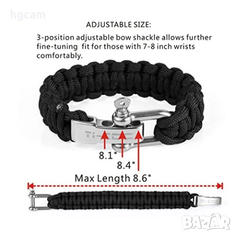 Паракорд тактическа гривна за оцеляаване с меална катарама, снимка 3 - Гривни - 52244996