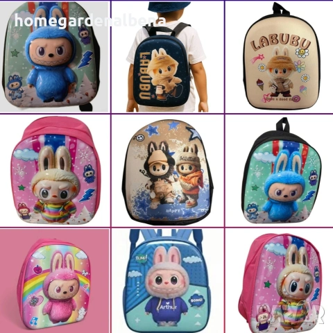 Детска раница Labubu 3D — 9 модела, 33×27×15 см