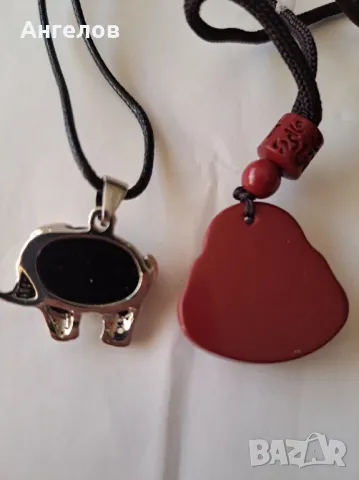 Висулки Буда от цинабар и слонче от оникс, снимка 3 - Колиета, медальони, синджири - 49708552