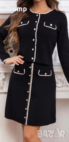 Елегантен комплект , къса пола трапец с къса жилетка , снимка 2 - Комплекти - 53909808