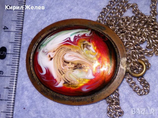 СТАРИНЕН МЕДЕН МЕДАЛЬОН УНИКАТ с ВЕНЕЦИАНСКО СТЪКЛО МУРАНО и ДЕБЕЛО ПОСРЕБРЕНА МЕДНА ВЕРИЖКА 36467, снимка 15 - Антикварни и старинни предмети - 39942128