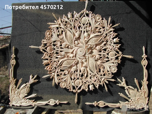 Дърворезба, Розета Слънце, Пано за стена или таван, Ръчна изработка по поръчка, Дърворезба Слънце, снимка 5 - Декорация за дома - 51440697