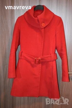 Дамско палто в червен цвят с голяма яка и подвижен колан в Палта, манта в  гр. Сливен - ID31098787 — Bazar.bg