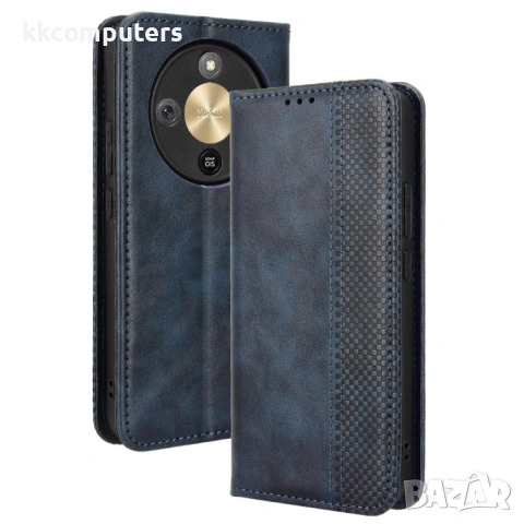 Калъф Портфейл за Honor Magic8 Lite 5G - Кожен с Ретро Дизайн, Мозаечна Граница, Стенд, Джобове за К, снимка 3 - Калъфи, кейсове - 53174989