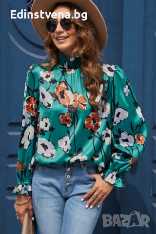 Дамска блуза с дълъг ръкав и флорален принт, снимка 8 - Блузи с дълъг ръкав и пуловери - 44415669