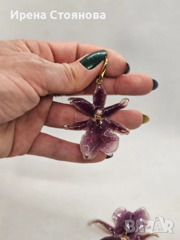 Обеци с естествен цвят на орхидея , снимка 9 - Обеци - 52387375