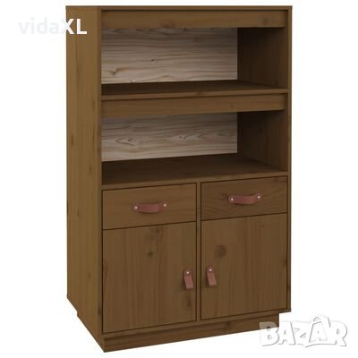 vidaXL Висок шкаф, меденокафяв, 67x40x108,5 см, борово дърво масив（SKU:820160, снимка 1