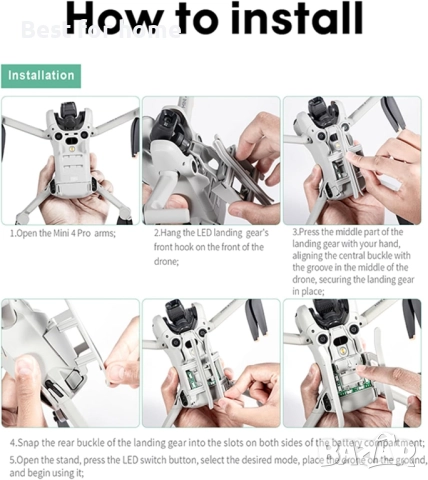 Сгъваем колесник ZLYLVRC с LED светкавица за DJI Mini 4 Pro Drone, снимка 7 - Друга електроника - 51847769