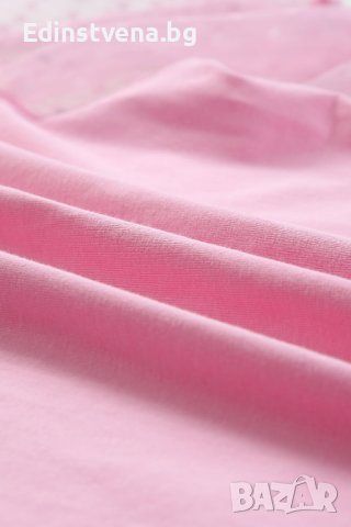 Дамска памучна блуза в розово с ръкави от тюл на точки, снимка 16 - Тениски - 42775062