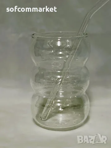 4 бр. ALINK Bubble стъклени чаши със сламки (550 мл), снимка 5 - Чаши - 55941652