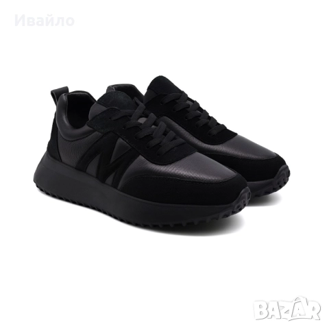 Дамски черни спортни обувки от естествена кожа и велур